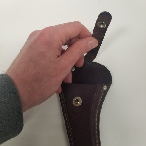 Vintage Brown Leather Left Hand Knife Belt Holster Sheath w/ Griffin Logo Stamp - Picture 2 of 9