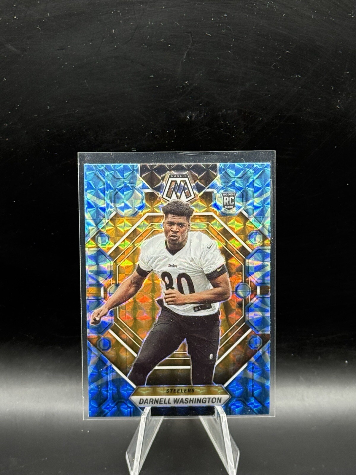 2023 Panini Mosaic Darnell Washington Blue Reactive Prizm RC #306 Rookie