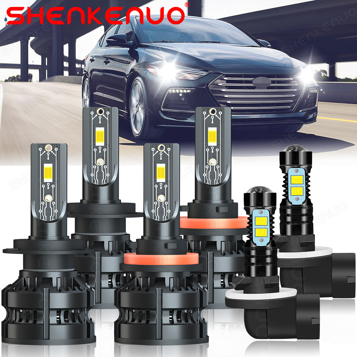 6x LED Combo Bulbs – Hi/Lo Beam & Fog Light – For Hyundai Elantra 2013-2018, 6000K, AUIMSOCO