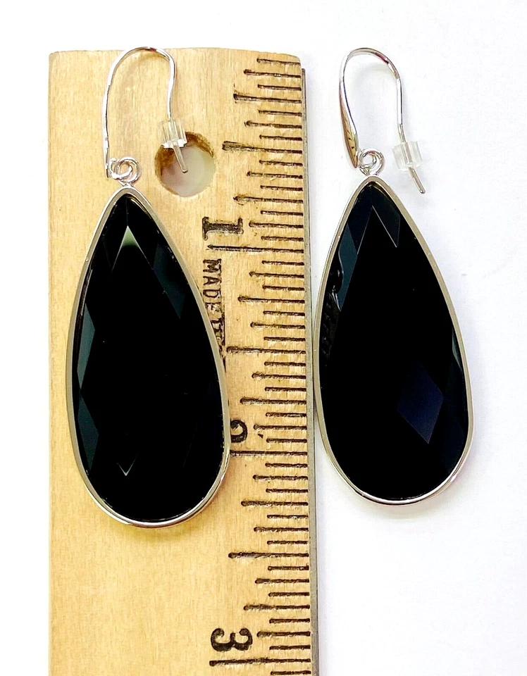 QVC Bronzo Italia Faceted Black Onyx Teardrop Dangle Earrings - Image 3 of 3