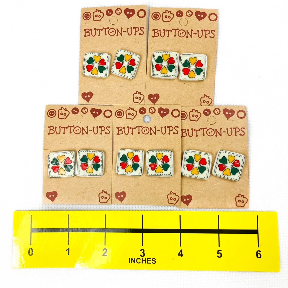 Country Hearts Patchwork Ten Vintage Ceramic Buttons  Westrim Crafts - Image 4 of 4