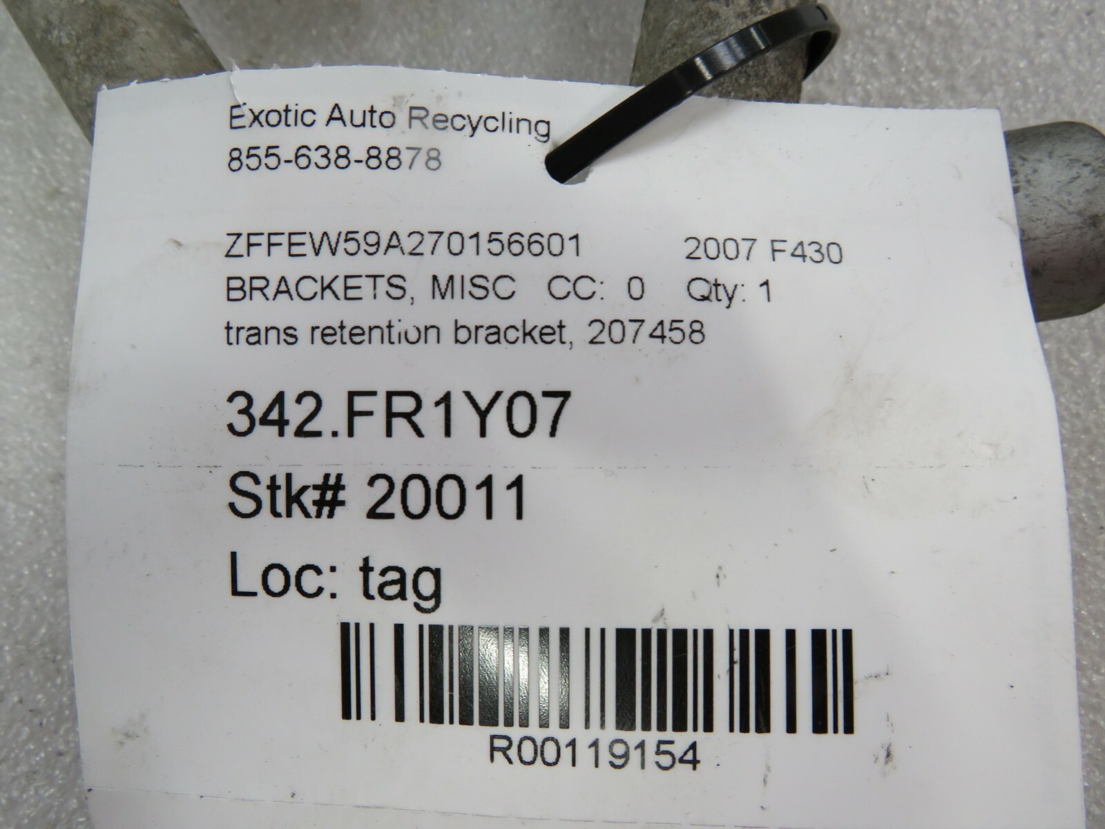 Ferrari F430, Bottom Rear Transmission Bracket, Used, P/N 207458