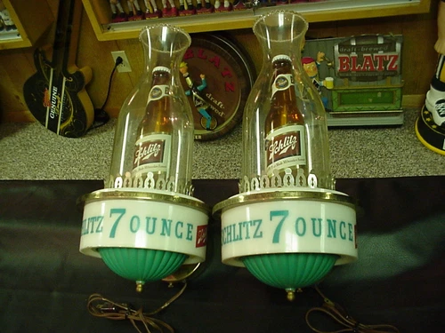 Vintage 1959 SCHLITZ WALL SCONCES BEER SIGNS Working!  7OZ NICE NICE PAIR