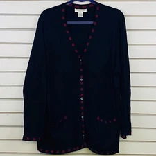 Womens Size 2 Elana by Tanner Cardigan Sweater Black Red Squares Front Pockets