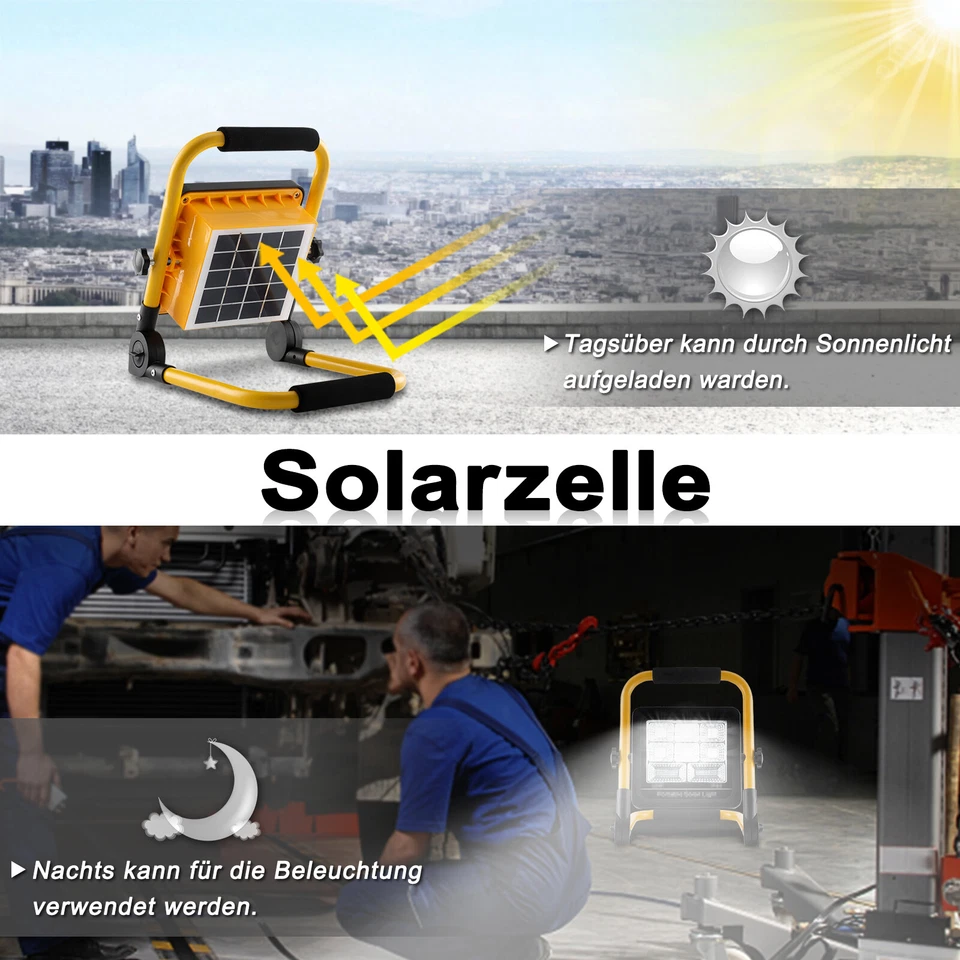 100W LED Suchleuchte Taschenlampe Solar Flutlicht Arbeitslicht Camping Laterne - Bild 3 von 4