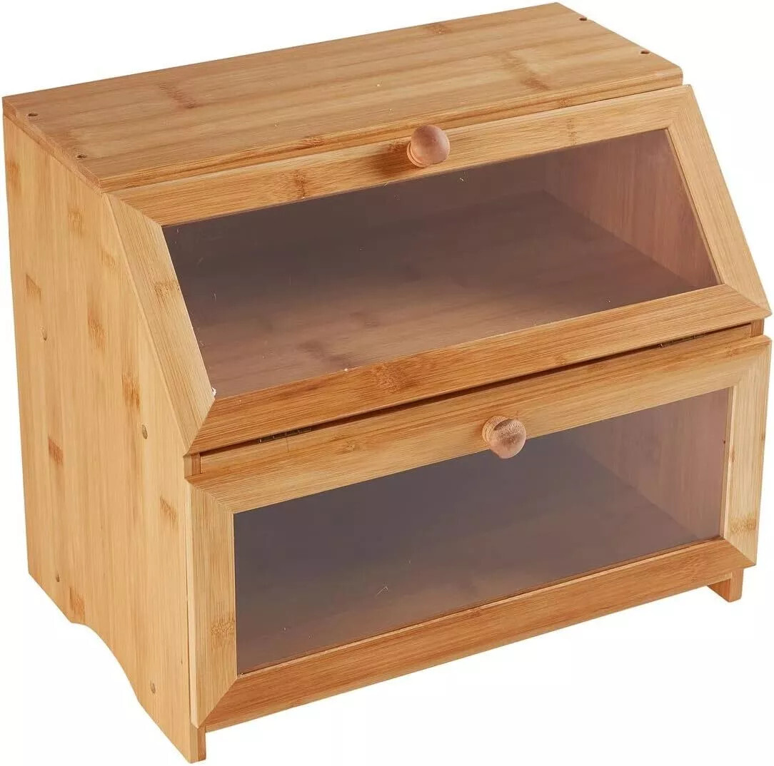 Brotkasten genialo Backwaren Theke 2 Fächer Organizer Aufbewahrung Holz Brotbox
