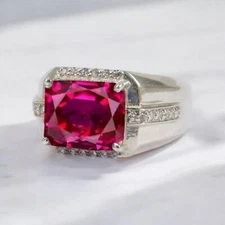 Ruby Emerald Cut Gemstone With 925 Sterling Silver Ring For Men's #A79