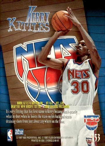 1996-97 SkyBox Z-Force #153 Kerry Kittles - Picture 2 of 2