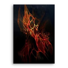 Quadro astratto moderno rosso arancio elementi gialli effetto profondità Energia visiva