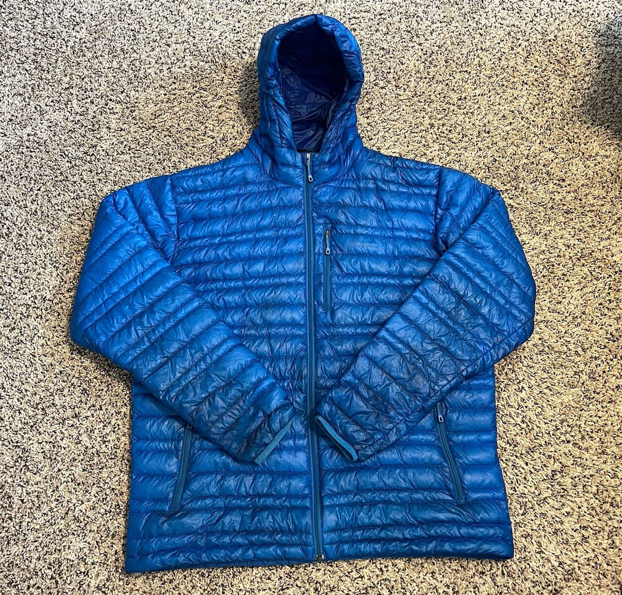 Chaqueta acolchada Patagonia ultraligera con capucha plumón de ganso azul para hombre sudadera con capucha grande