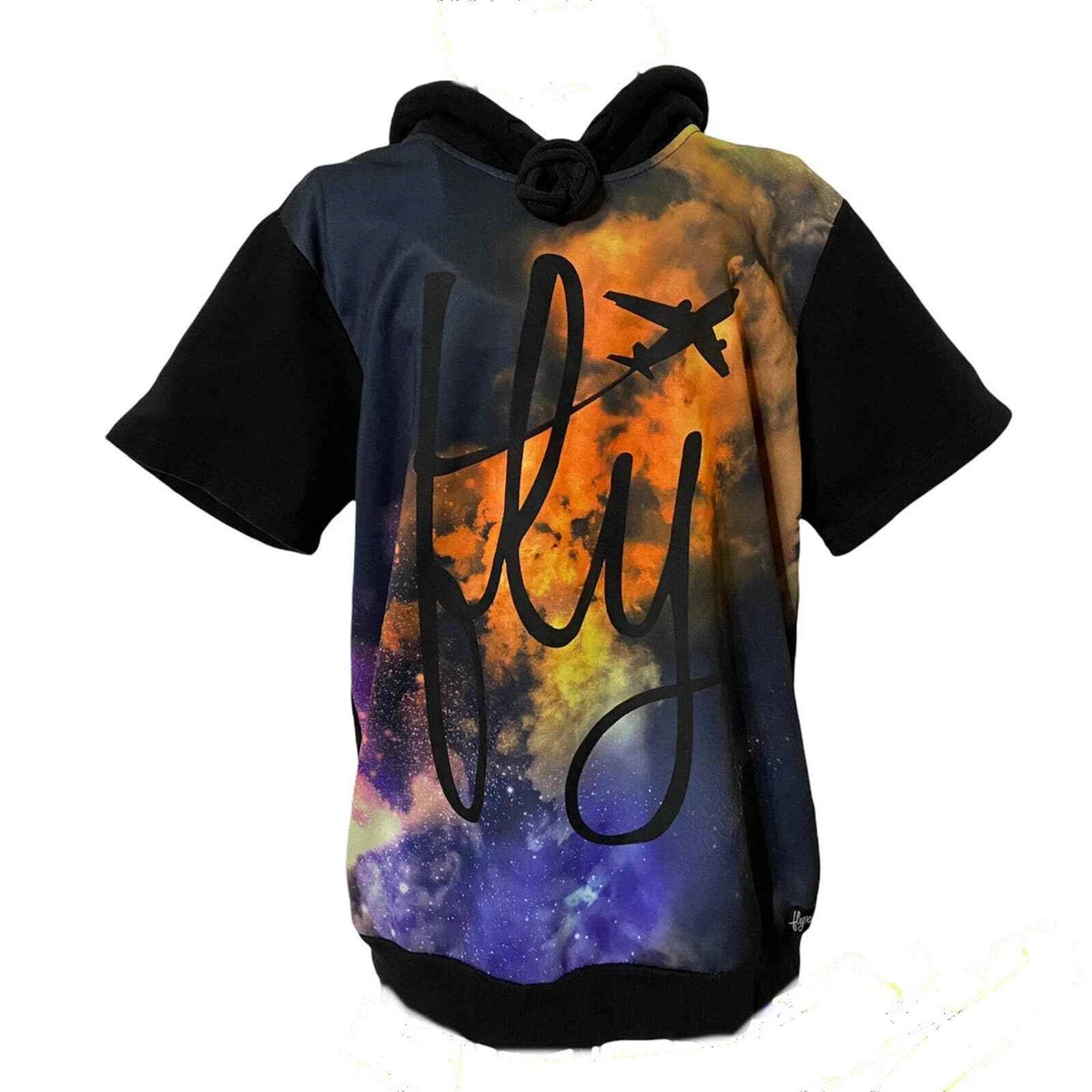 Fly Society Hoodie Short Sleeve Graphic Galaxy Print Pullover - Sz Med