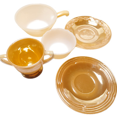 Elevate Your Dining Experience with Vintage Fire King Peach Luster Set -Timeless