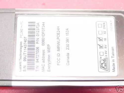 Lucent WaveLan Turbo Silver Wireless WIFI PCMCIA Card - Picture 2 of 2