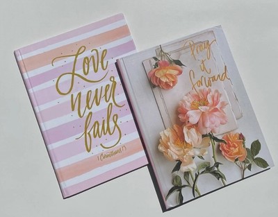 Love Never Fails - Hardcover Floral Printed Words Notebooks Journals 2-Pack