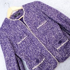 Talbots Petites Purple Tweed Wool Mohair Alpaca Fringe Blazer Jacket Womens P