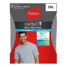 Hanes Men's 3-Pack Perfect Tee Fresh IQ Lightweight Crew Pocket Shirts 2X-Large