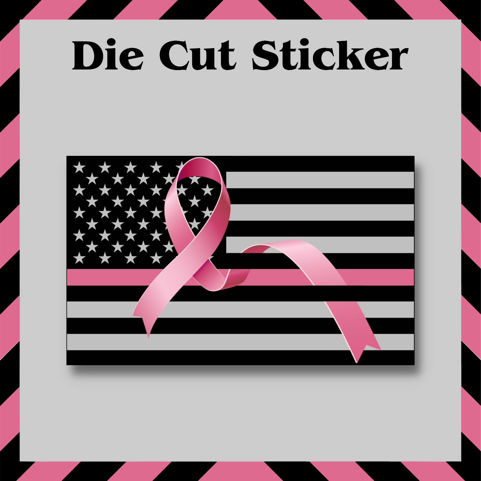 Thin Pink Line Flag, Breast Cancer - Glossy Vinyl Sticker - 