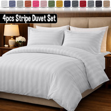 4 Pcs Stripe Duvet Covers Quilt Bedding Set Reversible Bed Sheet & Pillow Cases