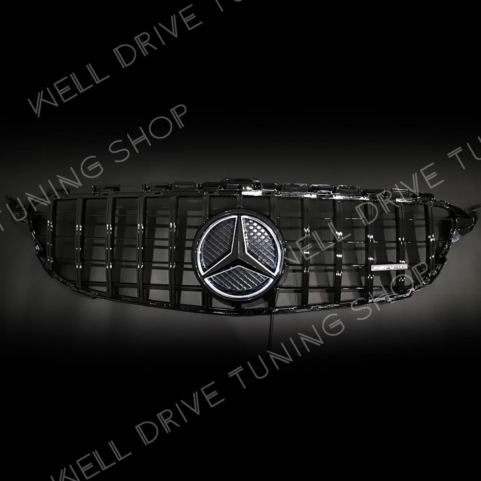 Black Front Grille W/LED Emblem For Mercedes Benz W205 15-18 C300 C350 400 450  - Изображение 3 из 4