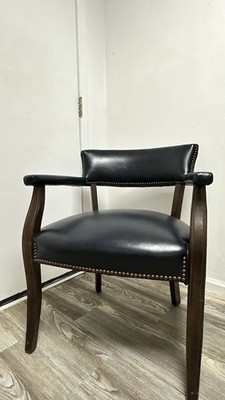 Office Star Products Blue Upholstered Accent Chair w/ Arms Dark Wood Frame 31''