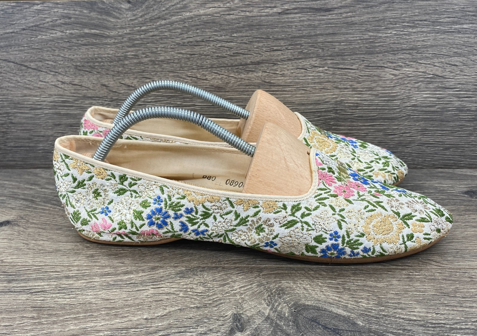 PANTOFOLA D’ORO Pantofole comode vintage Daniel verde oro floreale broccato taglia 8 multicolore