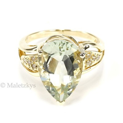 Prasiolith Diamanten 416er Gelbgold 10K Gold Ring 6,0 ct grüner Amethyst Gr. 54