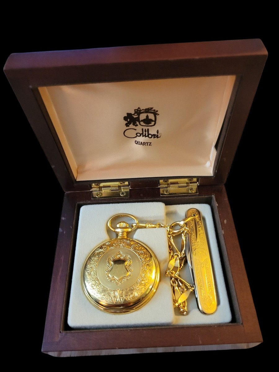 Vintage Colibri Pocket Watch W/Knife Set Monogramed R C, RC, New