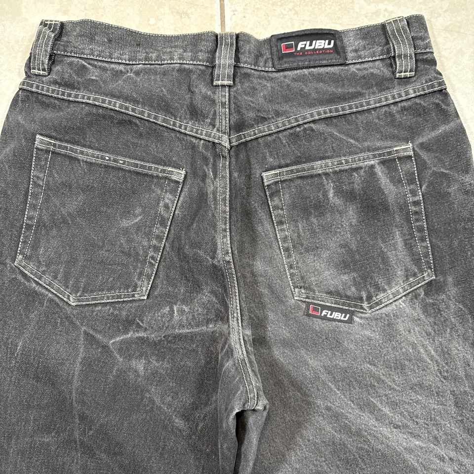 Pantalones de mezclilla Fubu The Collection talla 34x34 negros holgados para hombre pierna ancha vintage Y2K Foto 3 de 4