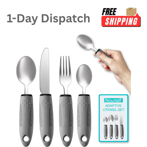 .Adaptive Utensils Set 4PCS Elderly Arthritis Tremor Easy Grip Cutlery Grey