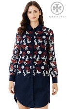 Tory Burch Womens 6 Shirt Dress Guipure Lace Floral Bittersweet Navy Elegant NEW