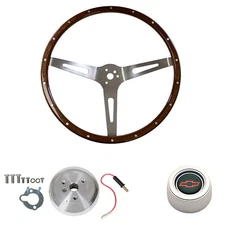 CJ Classic Trucks Steering Wheel Woodgrain Riveted 15" 3-Bolt With Slotted Sp...