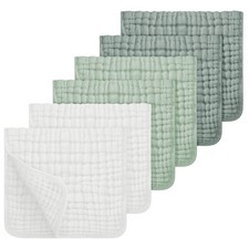 Looxii Muslin Burp Cloths 100% Cotton 20x10 Inch (Pack of 6), White+green 