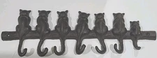 VTG Cast Iron Cat Tails Wall Mount 6 Hook Key Holder Jewelry Leash Hanger Patina