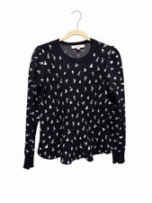 LOFT Black Heart Print Knit Sweater   Size Small