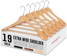 19 Extra Wide Wooden Suit Hangers 6 Pack , Heavy Duty Non-Slip with Pant Holder