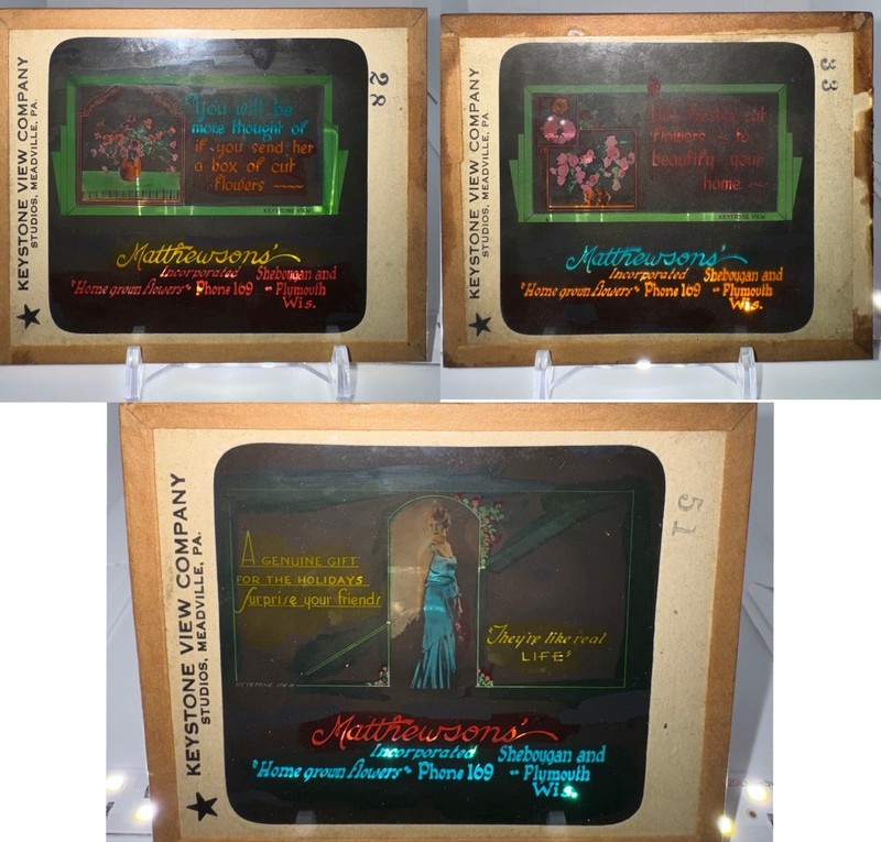 Vintage 3 Glass Projector Slides | Keystone View Company | Rare Film Advertising