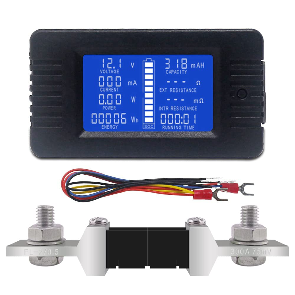DC Battery Monitor DC 0-200V with 300A Shunt Digital Voltmeter Ammeter LCD Displ