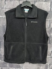 Columbia Men s Size L Black Full Zip Fleece Vest Stand-Up Collar, Pockets EUC