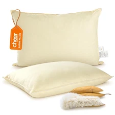 Cheer Collection Set of 2 Organic Kapok Bed Pillows, Natural Kapok Fiber Fill...