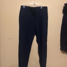 Men's Navy Blue Flat Front Dress Pants, Business Casual Trousers