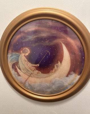 Celestial Hugh Williams Moon Boat To Dreamland Round Framed Print approx 19 x 19