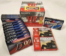 Lot of 29 Unused New Cassette Tapes Sony HF, TDK D90, Maxell UR90, TDK CD Power
