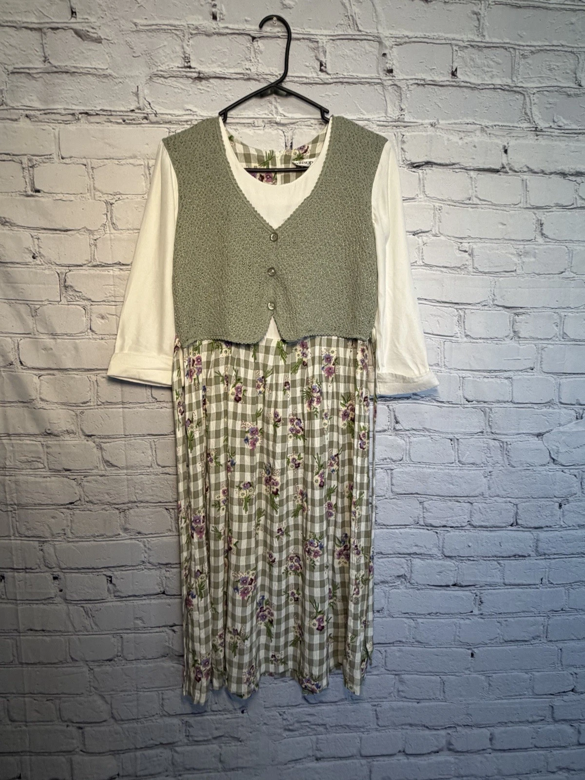Vintage Allison Ché Cottagecore Prairie Dress Floral Gingham Vest Midi Women S
