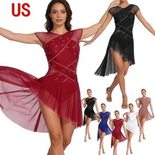 US Figure Skating Dress for Women Sleeveless Rhinestone Gymnastics Leotard Dress