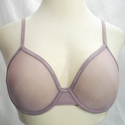 34A Calvin Klein QF1680 Sheer Marquisette Unlined Demi Underwire Bra Violet NWT