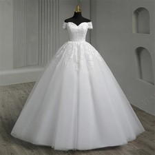 White Off The Shoulder Wedding Dress Plus Size Lace Appliques Bridal Gowns Tulle