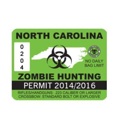 #ad North Carolina Zombie Hunting Permit EXPIRED $3.97