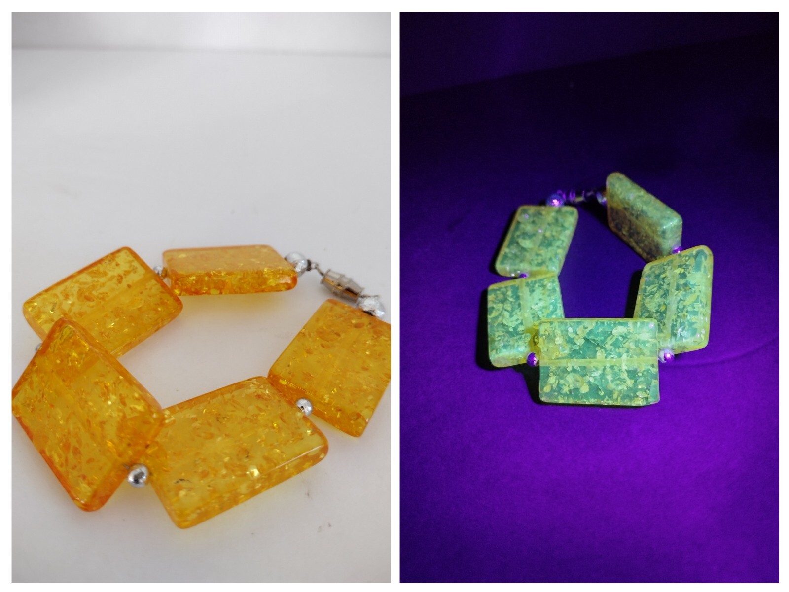 Lucite Bracelet Rectangle Beads Flecks Florescent - image 1