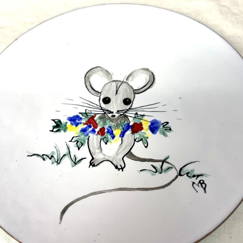 Enamel Trinket Dish Mouse Handpainted Maralyn Beck Design 4” Diameter - Afbeelding 6 van 6