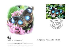 Blue Moon Butterfly WWF Stamp World Wildlife Fund Official First Day Cover 2008